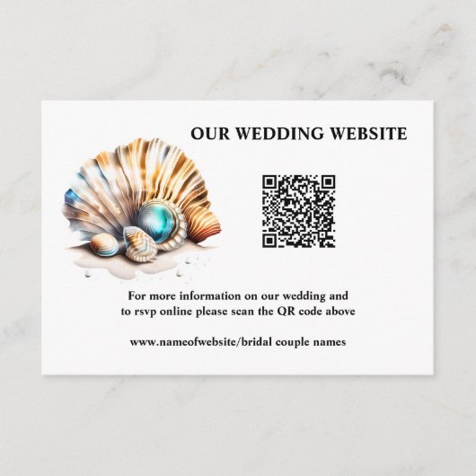 Strand zeeschelpen nautische online QR code rsvp Informatiekaartje (Voorkant)