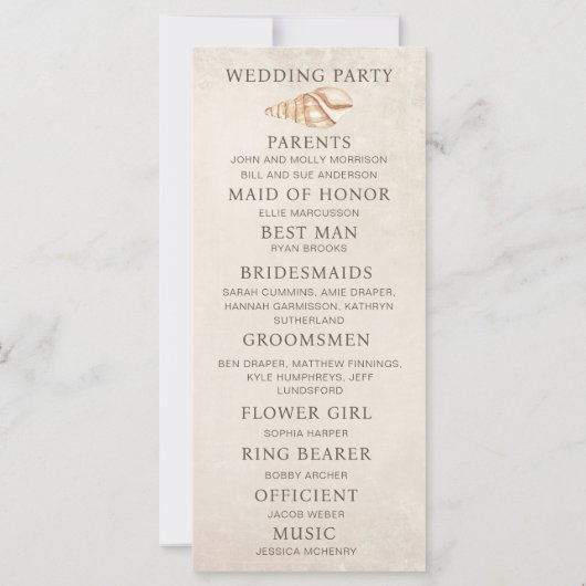 Strand Zeeschelpen Zand Bruiloft Programma Bruids  (Achterkant)