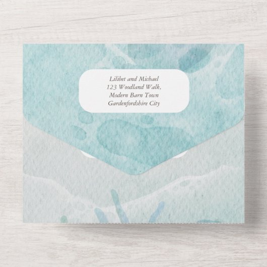 Strand Zeeschildpad Bestemming Trouwfeest RSVP MEN All In One Uitnodiging (Achterkant)