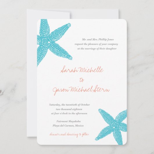 Strand Zeester bruiloft uitnodiging (Voorkant)