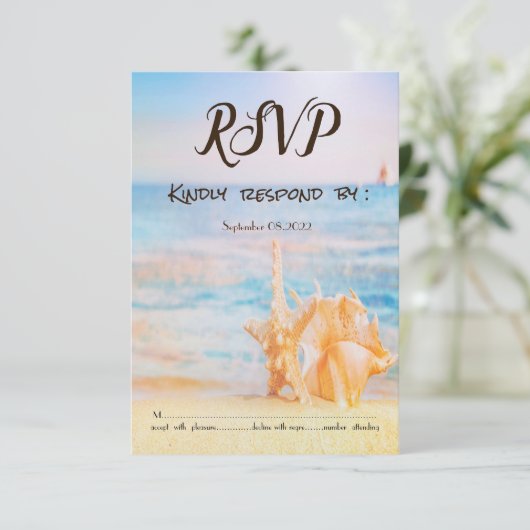 Strand, Zeester,Schelp RSVP Kaart (Staand voorkant)