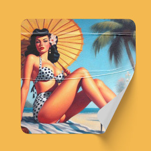Strand Zomer Classic Pin Up Vierkante Sticker