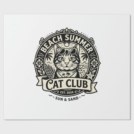 Strand Zomer Kat Grappige Kat Grafisch - Strand Zo Cadeaupapier (Vlak)