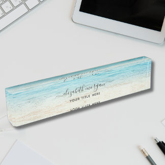 Strand Zomer Persoonlijke Blauwe Script Elegant Naambordje