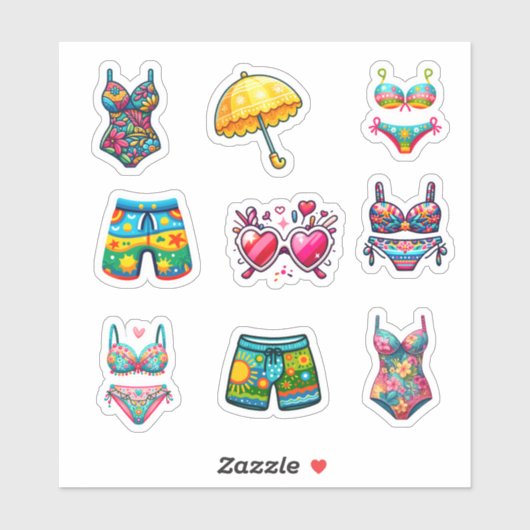 Strand zomerkleding cute 9 elementen sticker vel (Vel)