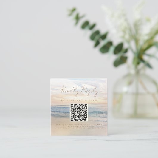 Strand Zonsondergang Aan Zee Bruiloft Scan Code RS Informatiekaartje (Staand voorkant)