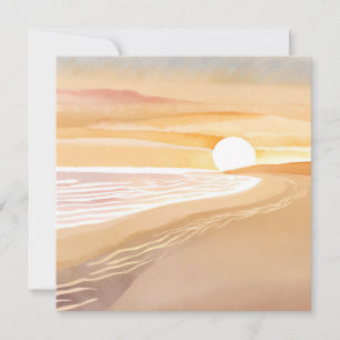 Strand Zonsondergang Aquarel   Mooie Geel Bedankkaart