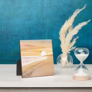 Strand Zonsondergang Aquarel Mooie Gele Fotoplaat