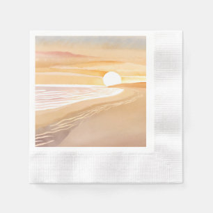 Strand Zonsondergang Aquarel   Mooie Gele Geschild Servet