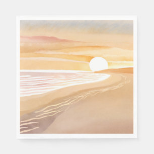 Strand Zonsondergang Aquarel Mooie Gele Geschild Servet