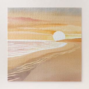 Strand Zonsondergang Aquarel Mooie Gele Legpuzzel