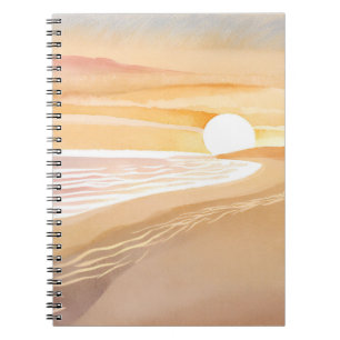 Strand Zonsondergang Aquarel Mooie Gele Notitieboek