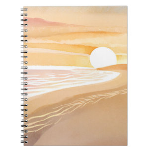 Strand Zonsondergang Aquarel Mooie Gele Oceaan Notitieboek