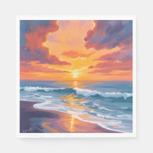 Strand Zonsondergang Aquarel Oceaan Schilderij Servet