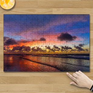 Strand zonsondergang blauwe bewolkte lucht legpuzzel