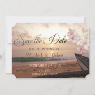Strand Zonsondergang Bruiloft, Plumeria Bewaar de Save The Date