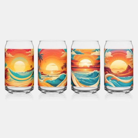 Strand zonsondergang Drinkware Set Blikvorm Glas (Voorkant)