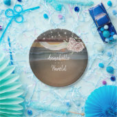 Strand Zonsondergang en String Lights Bruiloft Papieren Bordje (Feest)