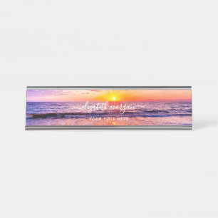 Strand Zonsondergang Kust Zomer Oceaan Golven Bureau Naambordje