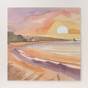 Strand zonsondergang Mooie aquarelschildering Legpuzzel