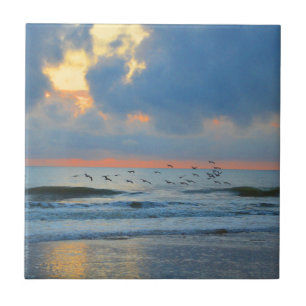 Strand Zonsondergang Oranje Florida Oceaan Warm Ab Tegeltje