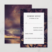 Strand Zonsondergang Palmen Paarse Bruiloft RSVP K (Voorkant / Achterkant)