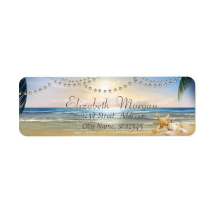 Strand,Zonsondergang,Palmen, Schelpen Etiket