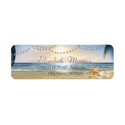 Strand,Zonsondergang,Palmen, Schelpen Etiket (Voorkant)