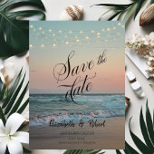 Strand Zonsondergang,Slingerlichten Script Bewaar Save The Date