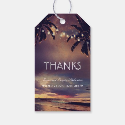 Strand Zonsondergang String Lights Palmen Bruiloft Cadeaulabel (Voorkant)