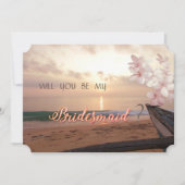Strand Zonsondergang Trouwen, Plumeria Bruidsmeisj Kaart (Voorkant)