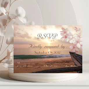 Strand Zonsondergang Trouwen, Plumeria RSVP Kaart