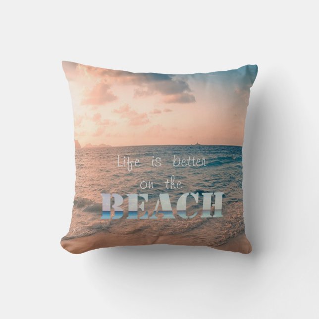 Strand Zonsondergang, Zand, Oceaan, Lucht Kussen (Voorkant)
