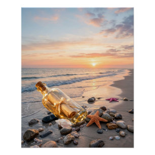 Strand Zonsopgang Zonsondergang Oceaan Golven Perfect Poster