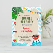 Strand zwembad bbq verjaardagsfeestje uitnodiging (Staand voorkant)