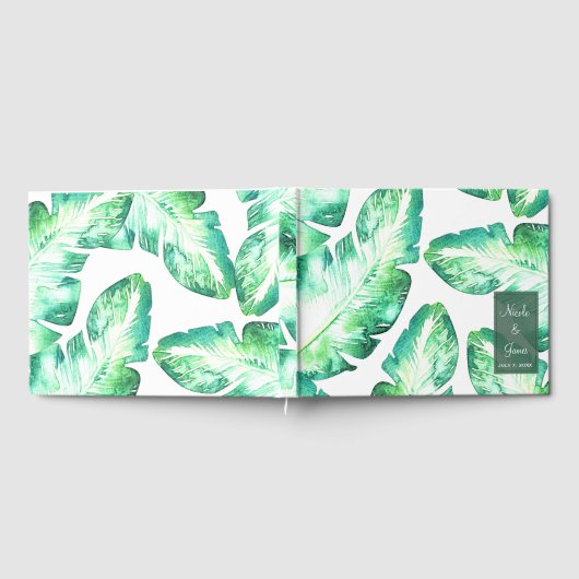 Strandachtig wit groen tropisch blad bruiloft gastenboek (Volledig)