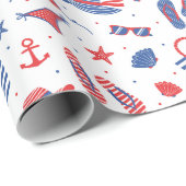 Strandartikelen in Rood Blauw Wit Cadeaupapier (Rol Hoek)