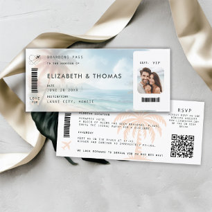 Strandbestemming Boarding Pass QR All One Wedding Kaart