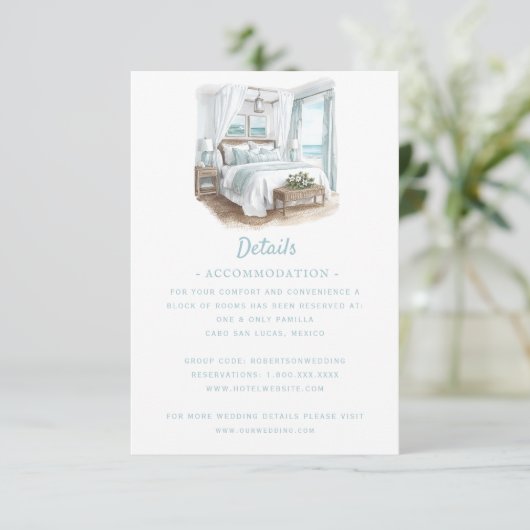 Strandbestemming bruiloft | Details Informatiekaartje (Staand voorkant)