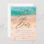 strandbestemming bruiloft met datumkaart aankondigingskaart (Voorkant / Achterkant)