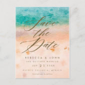 strandbestemming bruiloft met datumkaart aankondigingskaart (Voorkant)