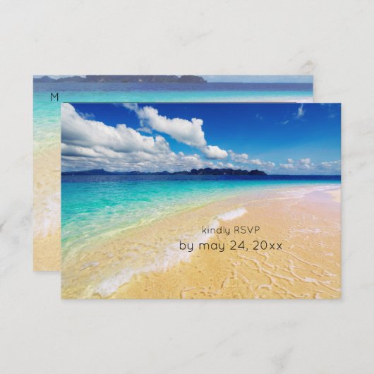 Strandbestemming Bruiloft met maaltijdoptie RSVP Kaartje (Voorkant / Achterkant)