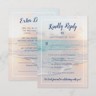 Strandbestemming Bruiloft Ocean Sunset Details RSVP Kaartje
