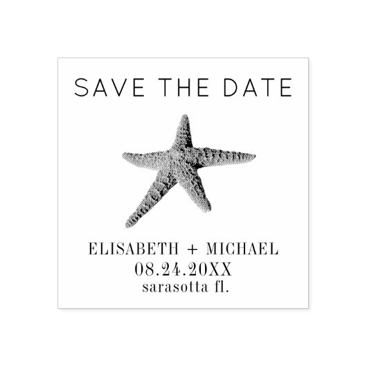 Strandbestemming zeesterren bruiloft bewaar de dat 	rubberstempel (Afrduk)