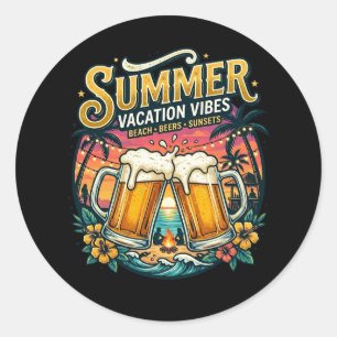 Strandbiertjes en zonsondergangen - zomer vakantie ronde sticker