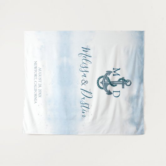 Strandblauw anker nautische bruiloft achtergrond wandkleed (Voorkant (horizontaal))