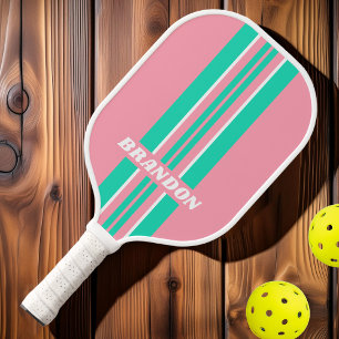Strandbries Nostalgische Rallystrepen met Naam Pickleball Paddle