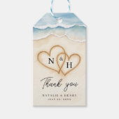 Strandbruiloft Bedankt Label met zandharten Cadeaulabel (Voorkant)