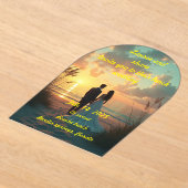 Strandbruiloft bij zonsondergang acryl uitnodigingen (Laagn)