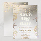 Strandbruiloft Cool Seashells, Lichten Save The Da Date (Voorkant / Achterkant)